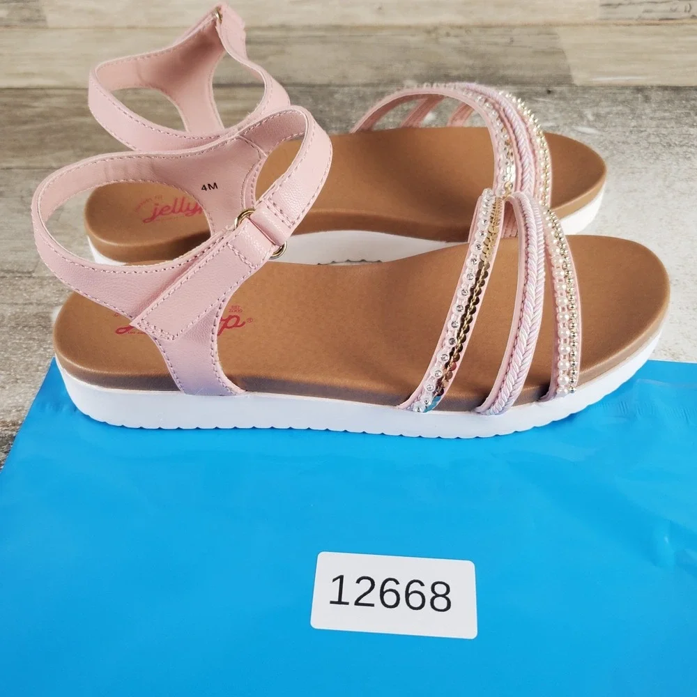 Jellypop Frankie Kids Sandals Sz 4 M Blush Smooth Leather Ankle Strap Open Toe‎